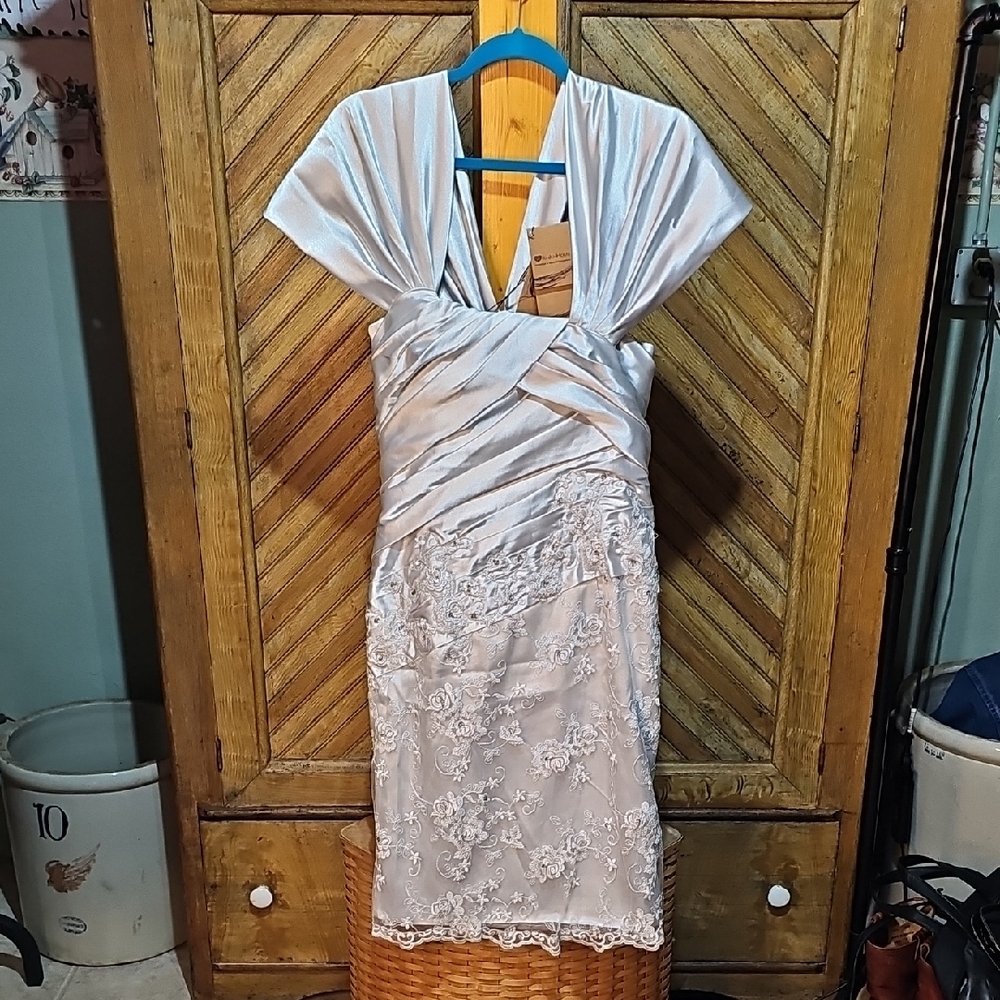 JenJenHouse Elegant Silver Lace Dress NEW